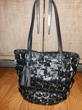 Patricia Nash Twisted Braid Mizzana Tote Black Leather Bag